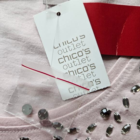 New Chico's Posh Pink Dazzling Rhinestone Scoopneck Long Sleeve Embellished Top - Picture 12 of 12